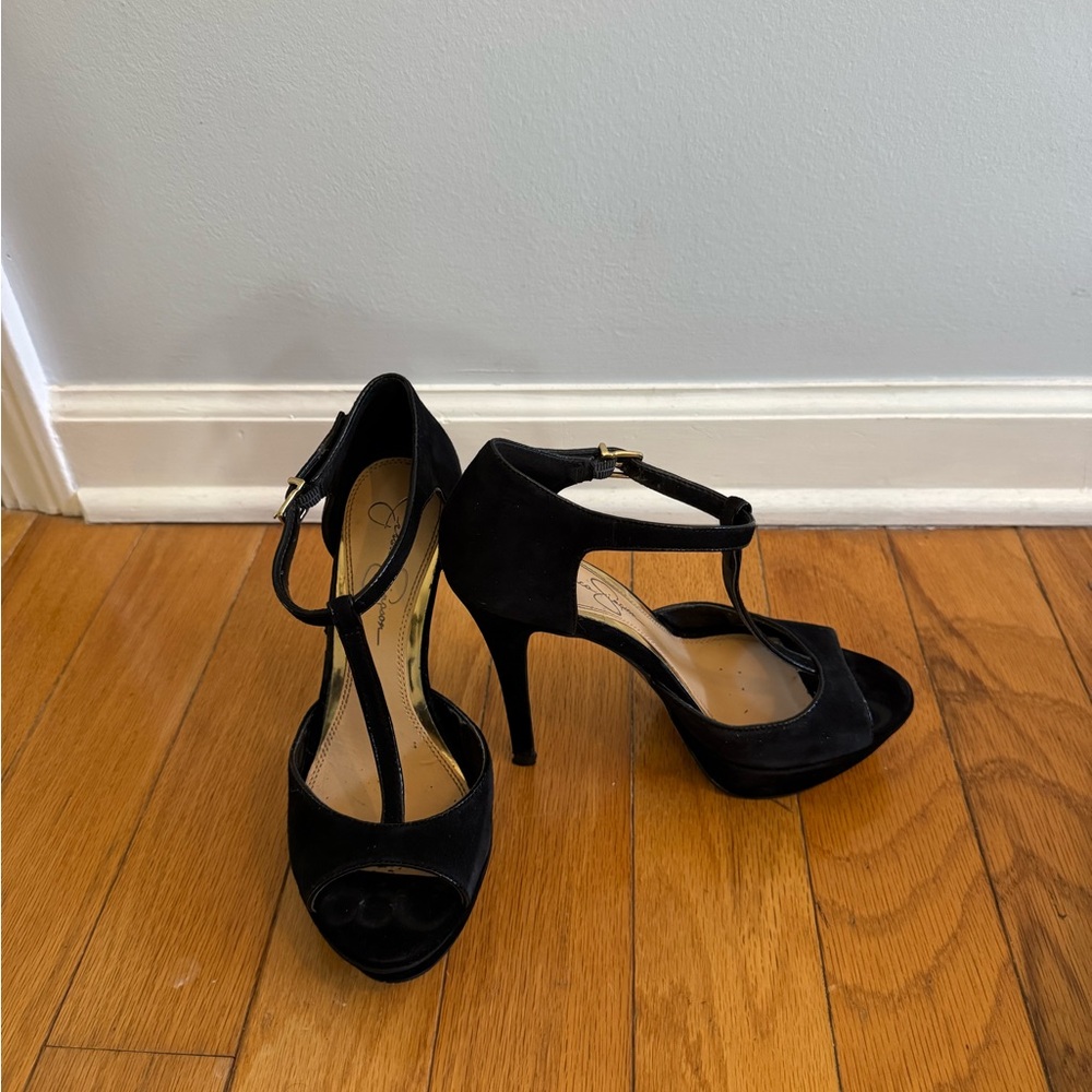 Jessica Simpson Black T-Strap Platform High Heels